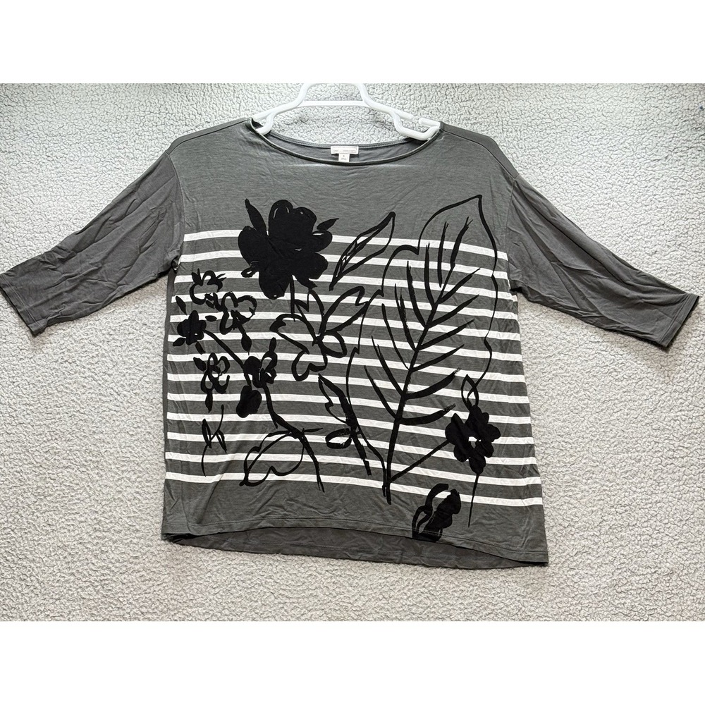 Gap Maternity Top Women's Size S Grey White Stripe Black Floral Design Soft - Picture 2 of 11